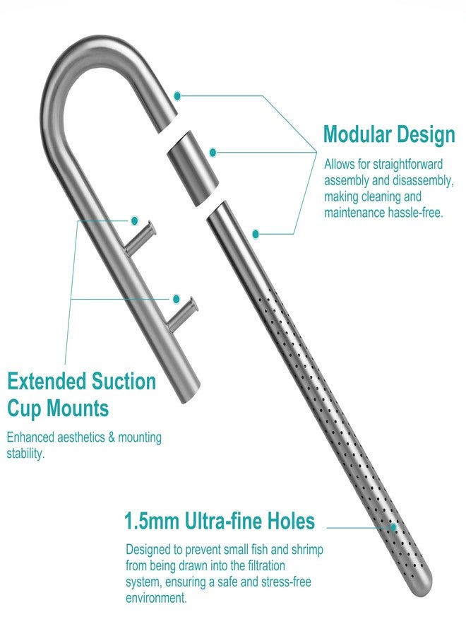 JARDLI Stainless Steel Lily Pipe Set - Hybrid Steel & Detachable Glass Outflow with Skimmer, 360° Multi-Level Inflow - Fish & Shrimp Safe, Easy to Clean (17mm for 5/8'' i.d. (16/22 mm) tubing) - Image 5